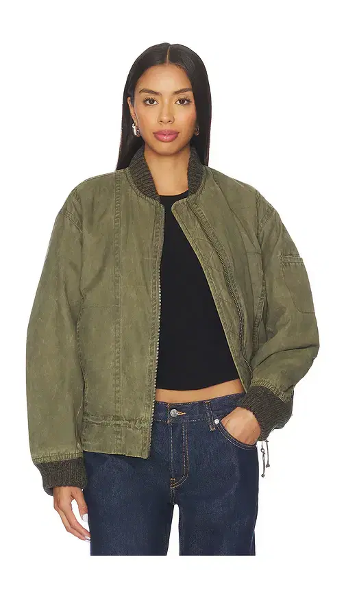 Free People x We The Free Jax Washed Bomber In Olive