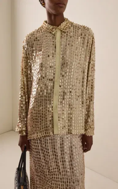 Zankov Gabrielle Embellished Silk-Blend Shirt | Thumbnail 3