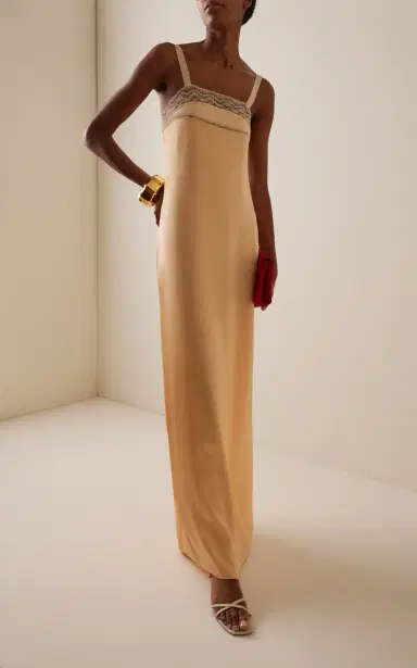 COLLEEN ALLEN Lace-Trimmed Silk Maxi Dress | Thumbnail 3