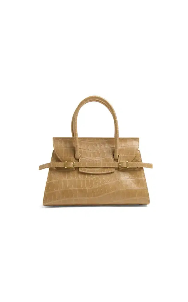 River Small Croc Embossed Leather Top Handle Bag - Tan - OS