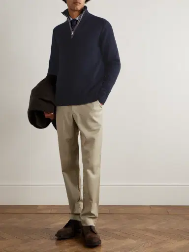Purdey Leather-Trimmed Cashmere Half-Zip Sweater - Men | Thumbnail 2 Purdey Leather-Trimmed Cashmere Half-Zip Sweater - Men | Thumbnail 2