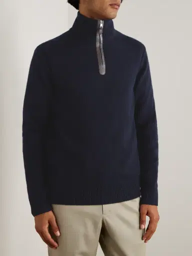 Purdey Leather-Trimmed Cashmere Half-Zip Sweater - Men | Thumbnail 3 Purdey Leather-Trimmed Cashmere Half-Zip Sweater - Men | Thumbnail 3