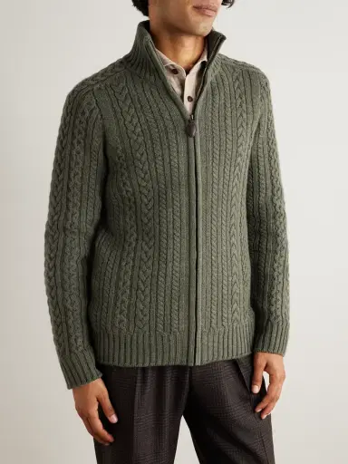 Purdey Burlington Cable-Knit Wool and Cashmere Zip-Up Cardigan - Men | Thumbnail 3 Purdey Burlington Cable-Knit Wool and Cashmere Zip-Up Cardigan - Men | Thumbnail 3