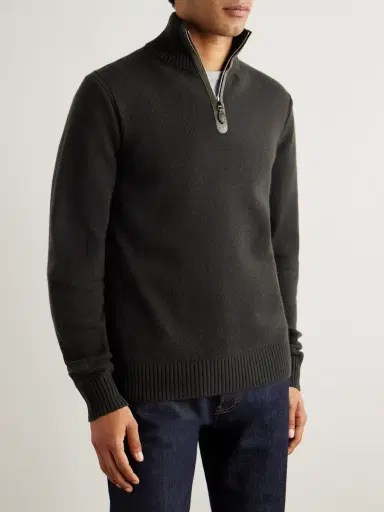 Purdey Leather-Trimmed Cashmere Half-Zip Sweater - Men | Thumbnail 3 Purdey Leather-Trimmed Cashmere Half-Zip Sweater - Men | Thumbnail 3