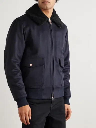 Private White V.C. The Flight Jacket 3.0 Shearling-Trimmed Wool Bomber Jacket - Men | Thumbnail 3 Private White V.C. The Flight Jacket 3.0 Shearling-Trimmed Wool Bomber Jacket - Men | Thumbnail 3