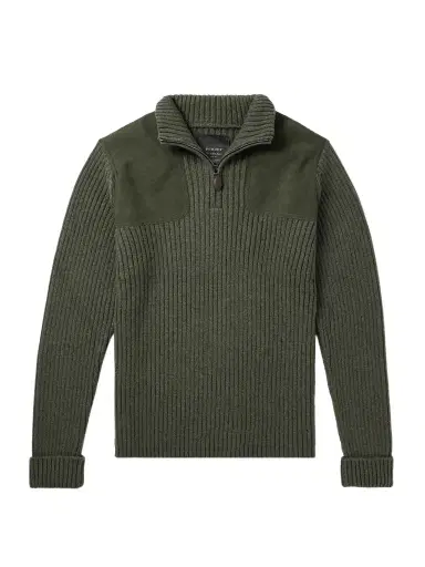 Purdey Commando Suede-Trimmed Ribbed Wool Half-Zip Sweater - Men | Thumbnail 1 Purdey Commando Suede-Trimmed Ribbed Wool Half-Zip Sweater - Men | Thumbnail 1