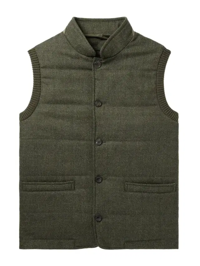 Padded Herringbone Wool-Blend Gilet - Men