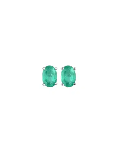 Wish Fine Jewelry 5.80ct Emerald 18K Gold Oval Stud Earrings | Thumbnail 1