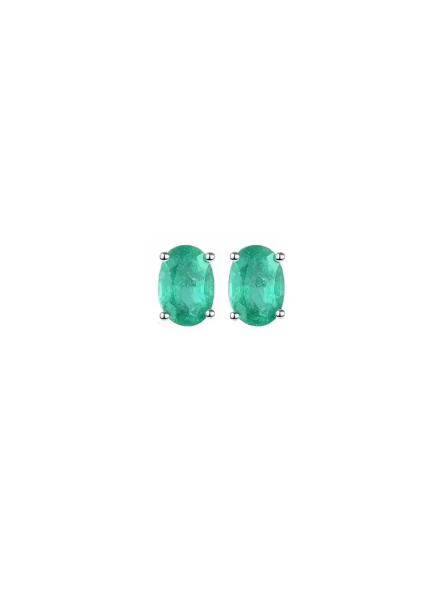 Wish Fine Jewelry 5.80ct Emerald 18K Gold Oval Stud Earrings