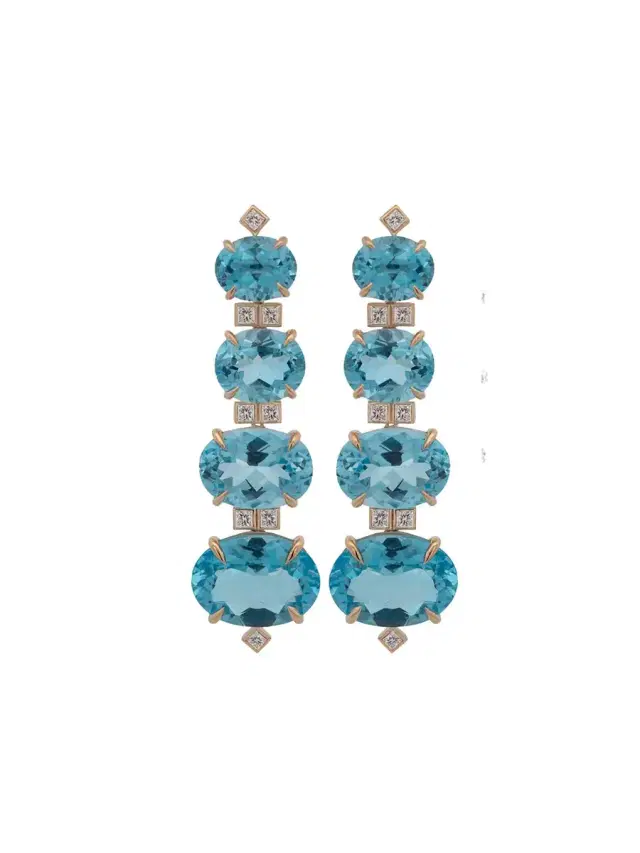 Wish Fine Jewelry 52.858ct Sky Blue Topaz Brown Diamond 18K Earrings