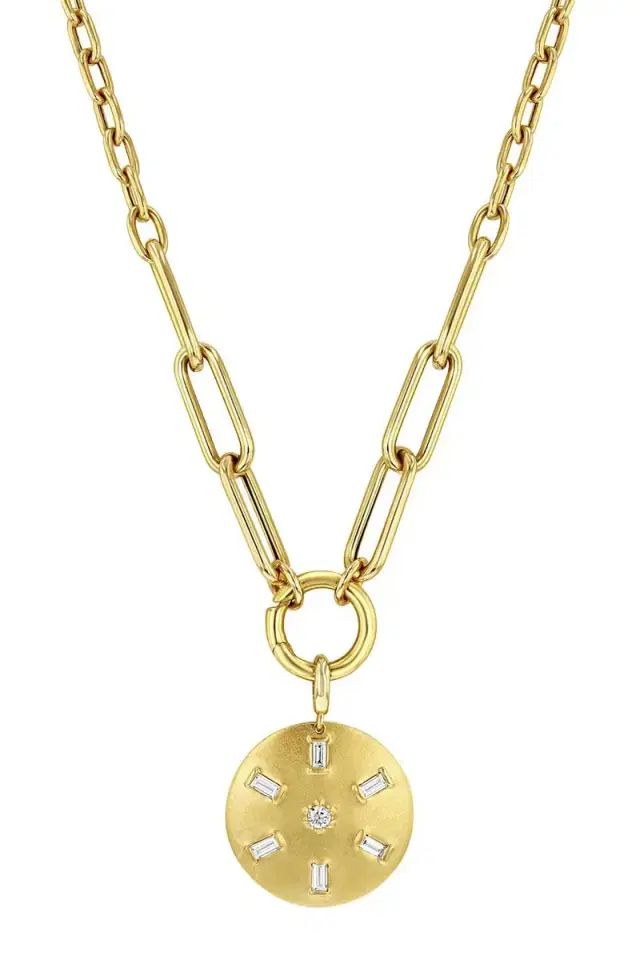 ZOE CHICCO Baguette Diamond Rays Pendant Necklace