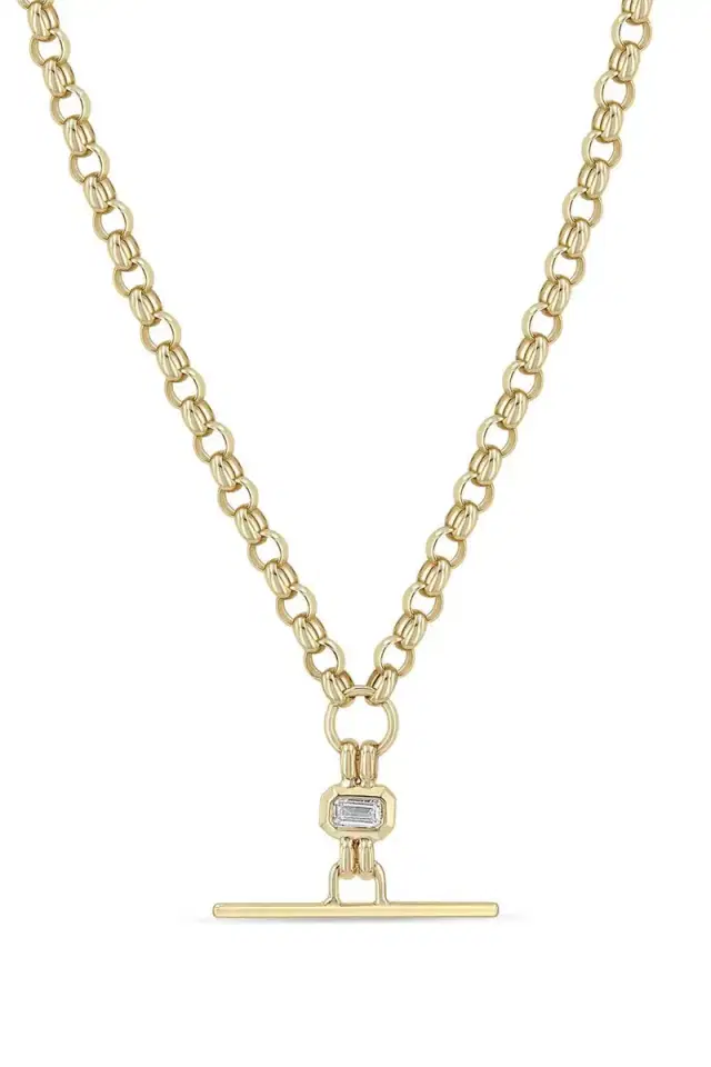 ZOE CHICCO Diamond Faux Toggle Large Rolo Necklace