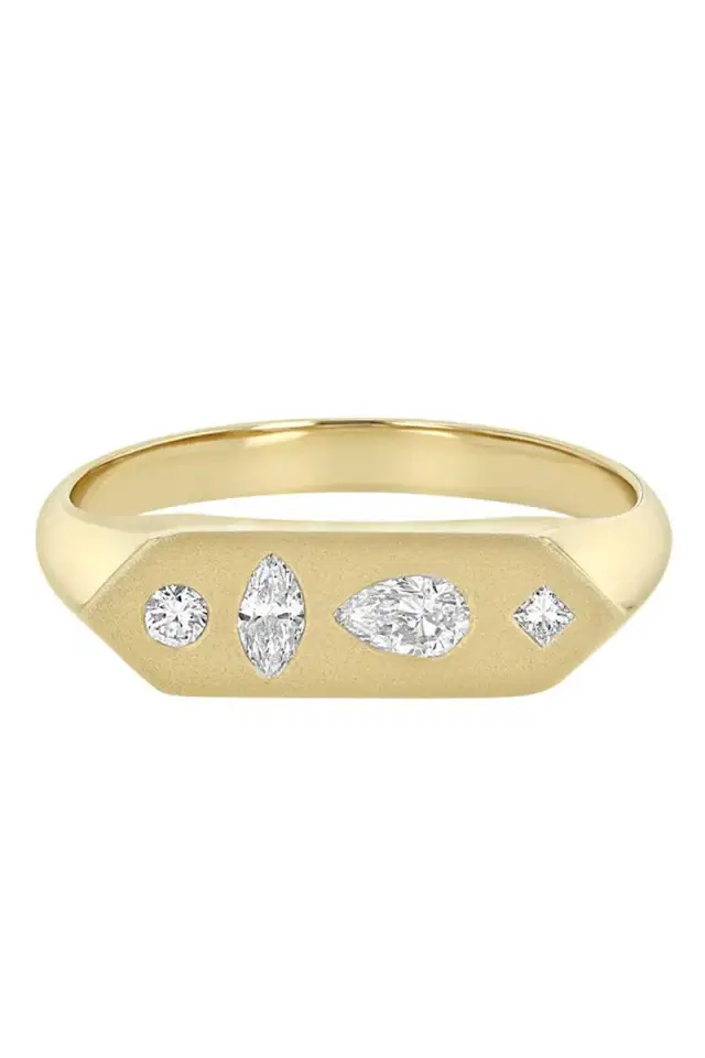 ZOE CHICCO Diamond Mosaic Elongated Hexagon Signet Ring