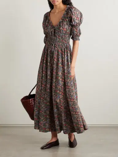 DÔEN Ischia Shirred Floral-print Organic Cotton-voile Midi Dress | Thumbnail 2 DÔEN Ischia Shirred Floral-print Organic Cotton-voile Midi Dress | Thumbnail 2
