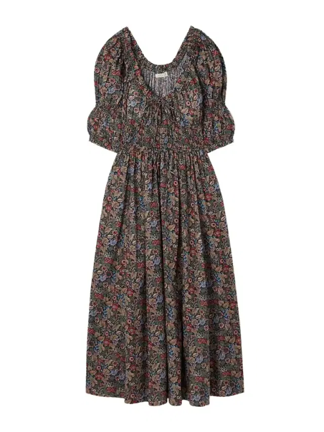 Ischia Shirred Floral-print Organic Cotton-voile Midi Dress