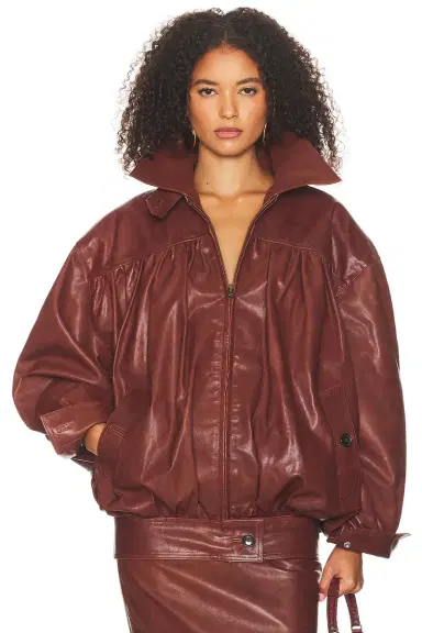 Helsa The Shirred Oversized Leather Jacket | Thumbnail 3