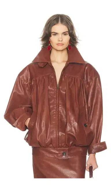 Helsa The Shirred Oversized Leather Jacket | Thumbnail 1