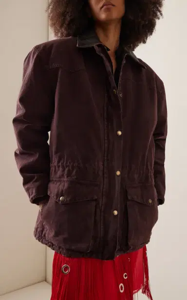 Prada Leather-Trimmed Denim Utility Jacket | Thumbnail 2 Prada Leather-Trimmed Denim Utility Jacket | Thumbnail 2