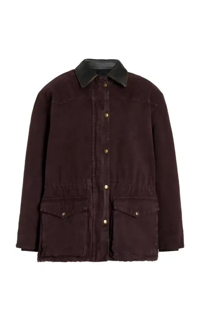 Leather-Trimmed Denim Utility Jacket