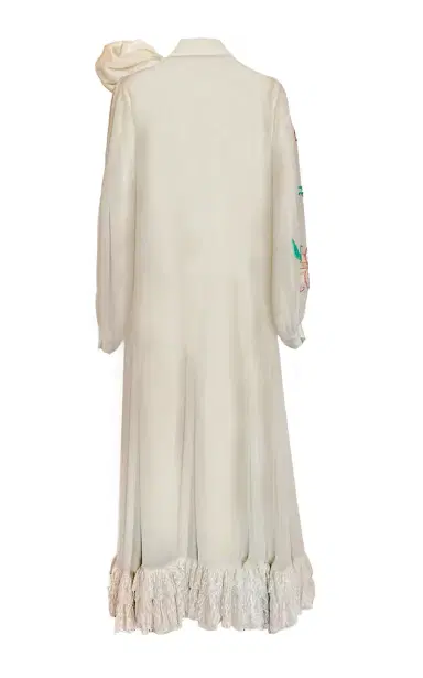 La Fuori White Whimsical Embroidered Silk Dress | Thumbnail 11
