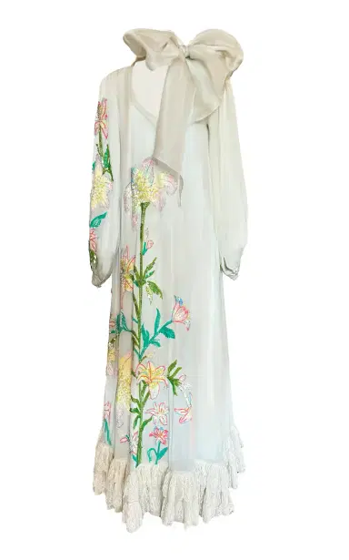 La Fuori White Whimsical Embroidered Silk Dress | Thumbnail 17