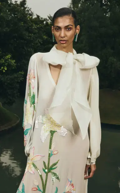 La Fuori White Whimsical Embroidered Silk Dress | Thumbnail 5