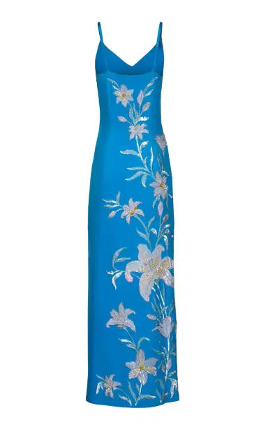 La Fuori Aqua Lily Garden Emb Embroidered Silk Dress | Thumbnail 13