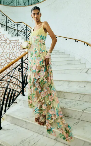 La Fuori Burst Of Lily Emb Embroidered Dress | Thumbnail 3