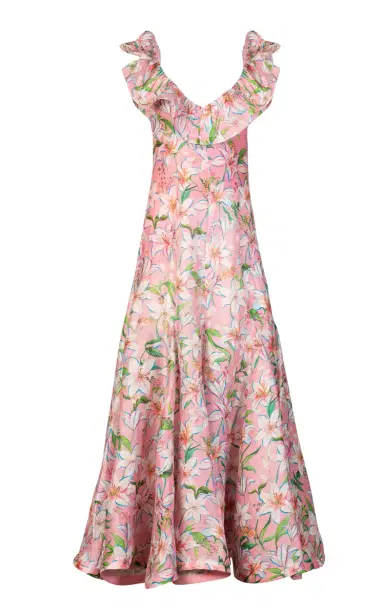 La Fuori Pink Lily Blossom Linen-Silk Dress | Thumbnail 6