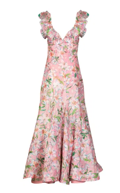 La Fuori Pink Lily Blossom Linen-Silk Dress | Thumbnail 1