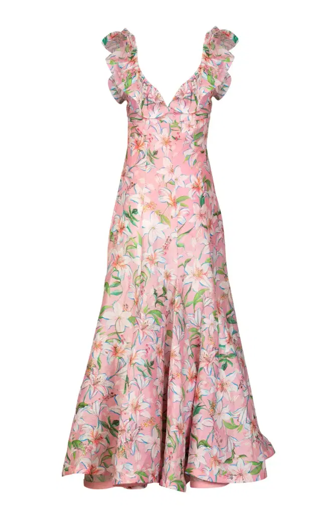La Fuori Pink Lily Blossom Linen-Silk Dress