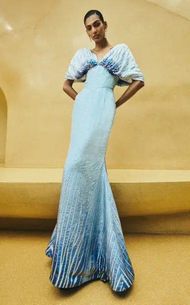 La Fuori Cerulean Lines Embroidered Silk Gown | Thumbnail 2