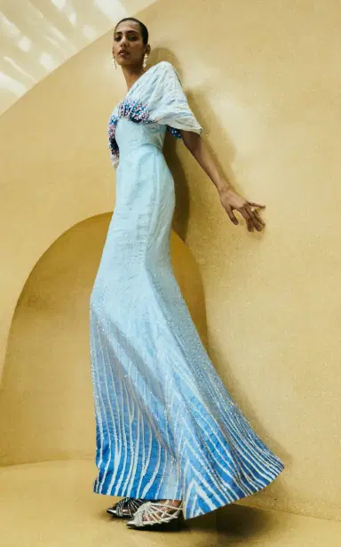 La Fuori Cerulean Lines Embroidered Silk Gown | Thumbnail 3