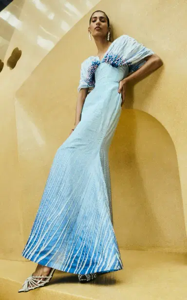 La Fuori Cerulean Lines Embroidered Silk Gown | Thumbnail 4