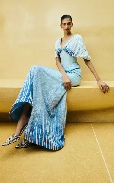 La Fuori Cerulean Lines Embroidered Silk Gown | Thumbnail 5