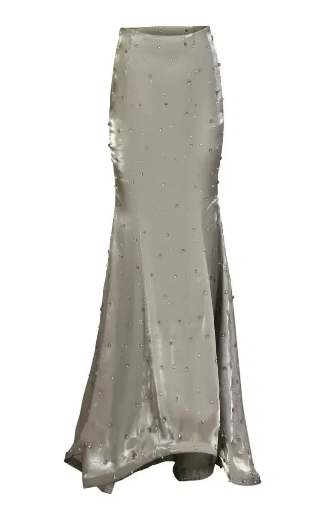 La Fuori Minted Sage Embroidered Maxi Skirt