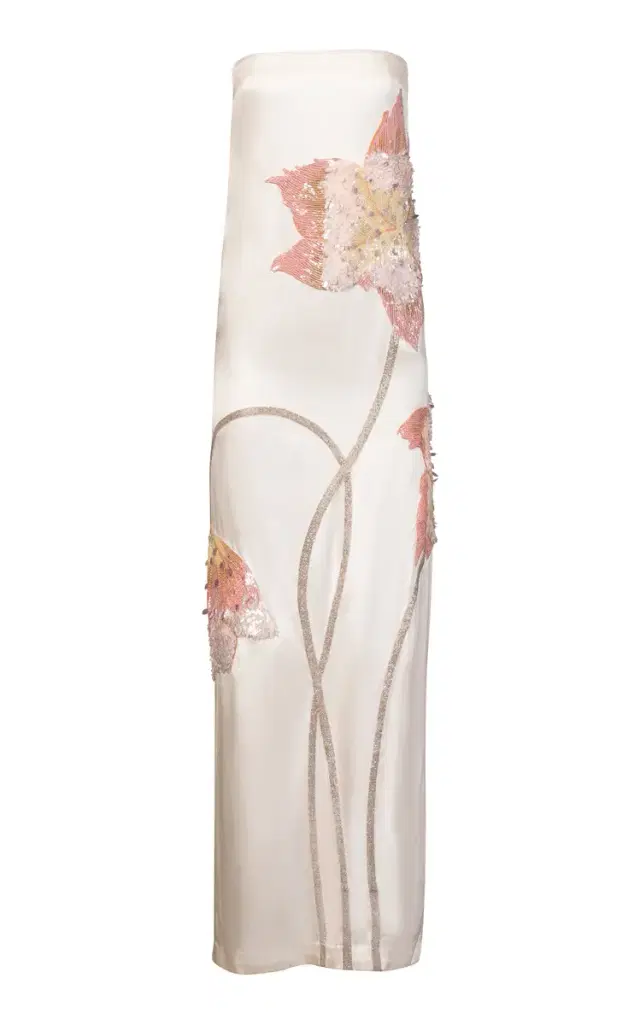 Rosebud-Embroidered Silk Maxi Dress