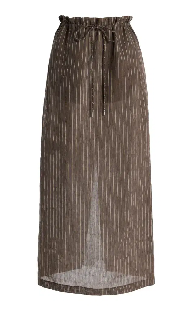 Regina Pinstriped Linen-Blend Midi Skirt