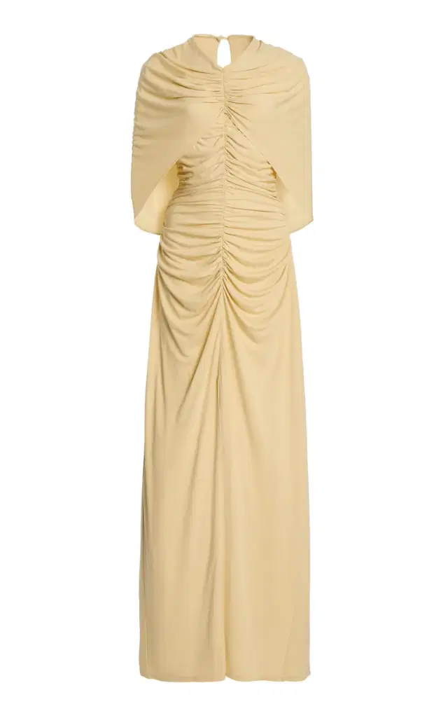 Matilda Ruched Cape-Detail Gown