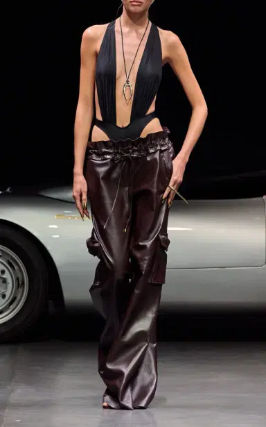 LaQuan Smith Utility Leather Wide-Leg Pants - Brown | Thumbnail 2