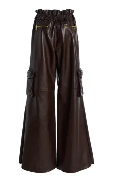 LaQuan Smith Utility Leather Wide-Leg Pants - Brown | Thumbnail 3