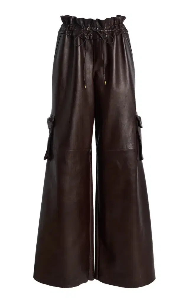 Utility Leather Wide-Leg Pants - Brown
