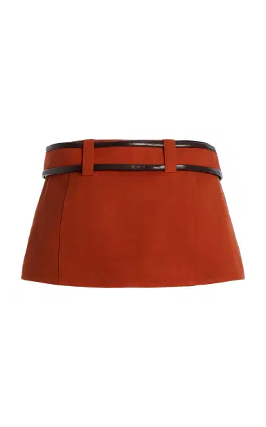 LaQuan Smith Belted Stretch-Cotton Mini Skirt | Thumbnail 3