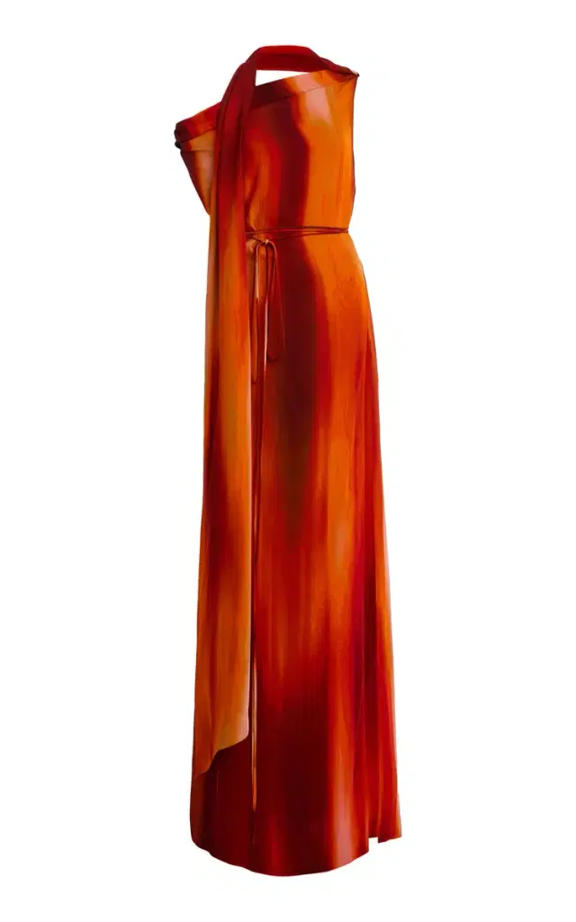 Asymmetric Draped Crepe Maxi Scarf Dress
