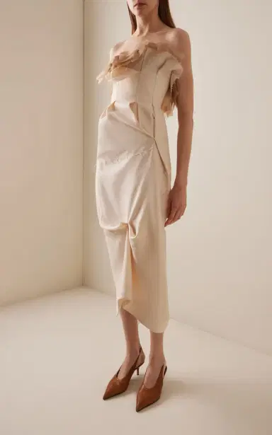 Khaite Salm Ruffled Wool-Silk Cady Midi Dress | Thumbnail 2 Khaite Salm Ruffled Wool-Silk Cady Midi Dress | Thumbnail 2