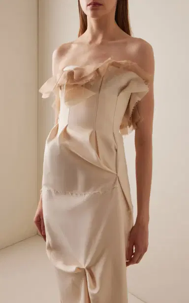 Khaite Salm Ruffled Wool-Silk Cady Midi Dress | Thumbnail 3 Khaite Salm Ruffled Wool-Silk Cady Midi Dress | Thumbnail 3