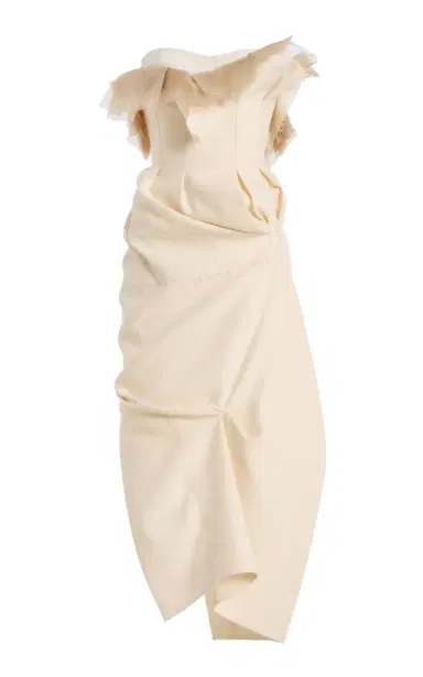 Khaite Salm Ruffled Wool-Silk Cady Midi Dress | Thumbnail 1 Khaite Salm Ruffled Wool-Silk Cady Midi Dress | Thumbnail 1