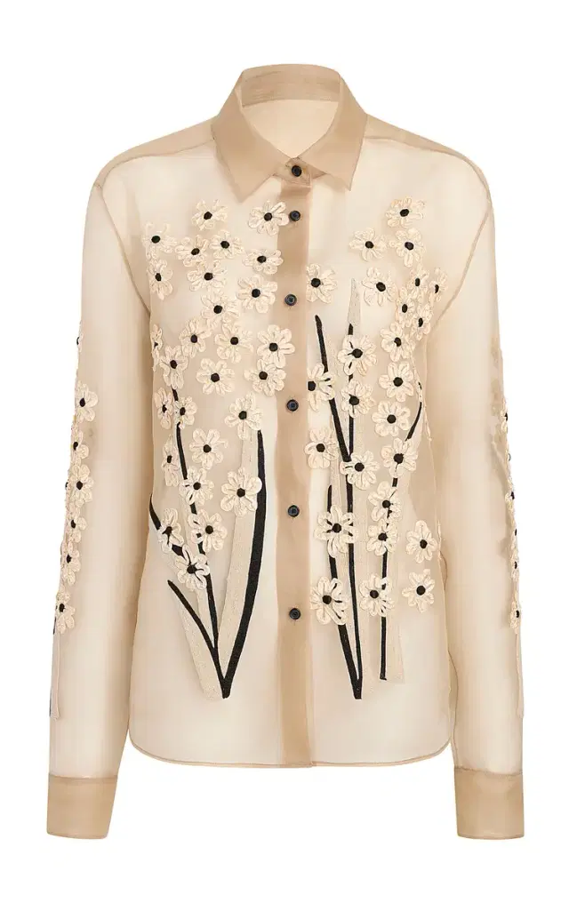 Argo Floral-Embroidered Silk Organza Shirt