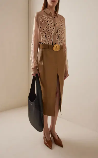 Khaite Anden Plonge Leather Midi Skirt | Thumbnail 4