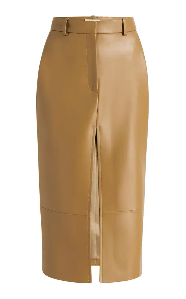 Khaite Anden Plonge Leather Midi Skirt